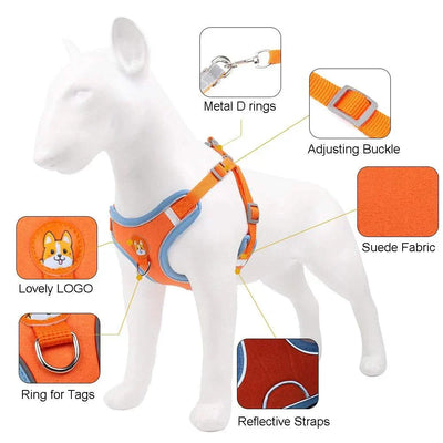 Adjustable reflective no-pull dog harness and leash set for small pets, featuring nylon material, quick release, and padded design.