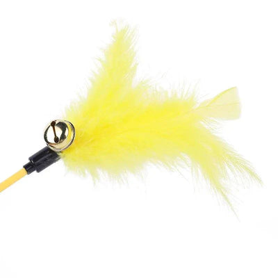 5pcs Cat Teaser Wand Set with bell and yellow feather, interactive toy for kittens.