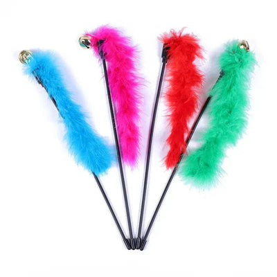 5pcs feather cat teaser wand set with bells for interactive kitten play