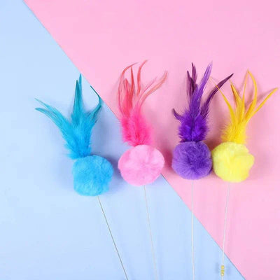 5pcs colorful cat teaser wand set with bell and feather toys for interactive play. cat feather wand