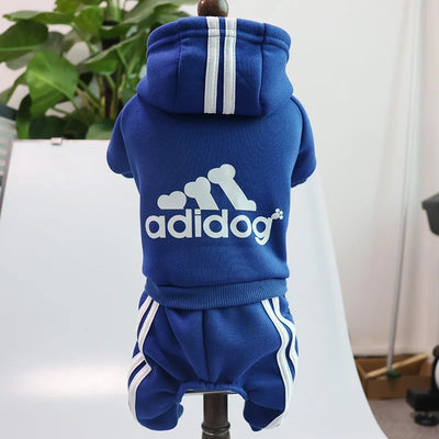 Adidog Fleece Hoodie Jumpsuit for Small Dogs in Blue