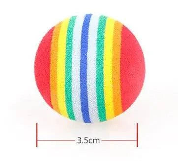 Colorful striped ball chew toy for cats and kittens, 3.5 cm diameter, velvet material.