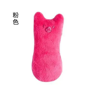 Interactive pink catnip teeth-grinding plush toy for cats and kittens.