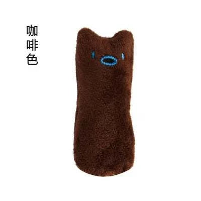 Interactive plush catnip chew toy for cats and kittens, velvet material, brown color.