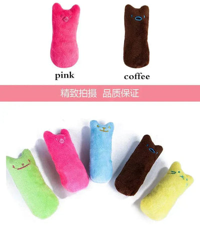 Catnip teeth-grinding velvet chew toys for cats in various colors.