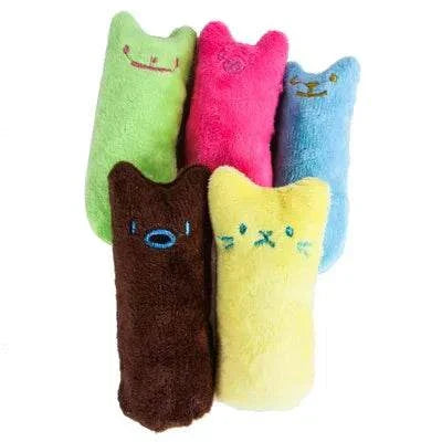 Catnip teeth-grinding toy set for cats and kittens, interactive plush chew toys in various colors. cat chewing toy