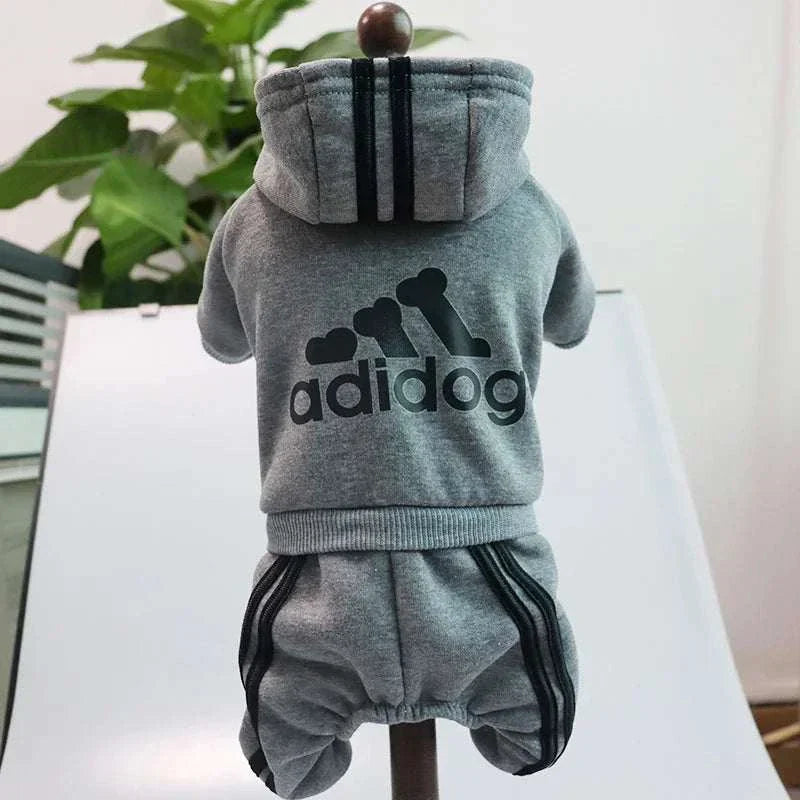 Adidog Fleece Hoodie Jumpsuit for Small Dogs in Grey