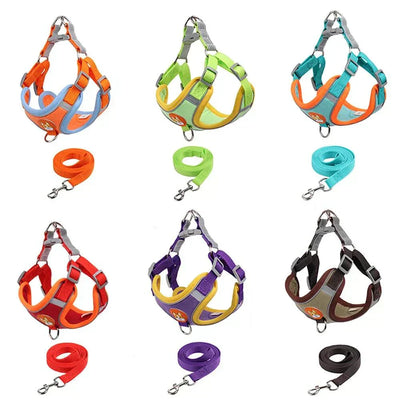 No-pull dog harness & leash set, adjustable reflective vest in various colors for small dogs and cats.