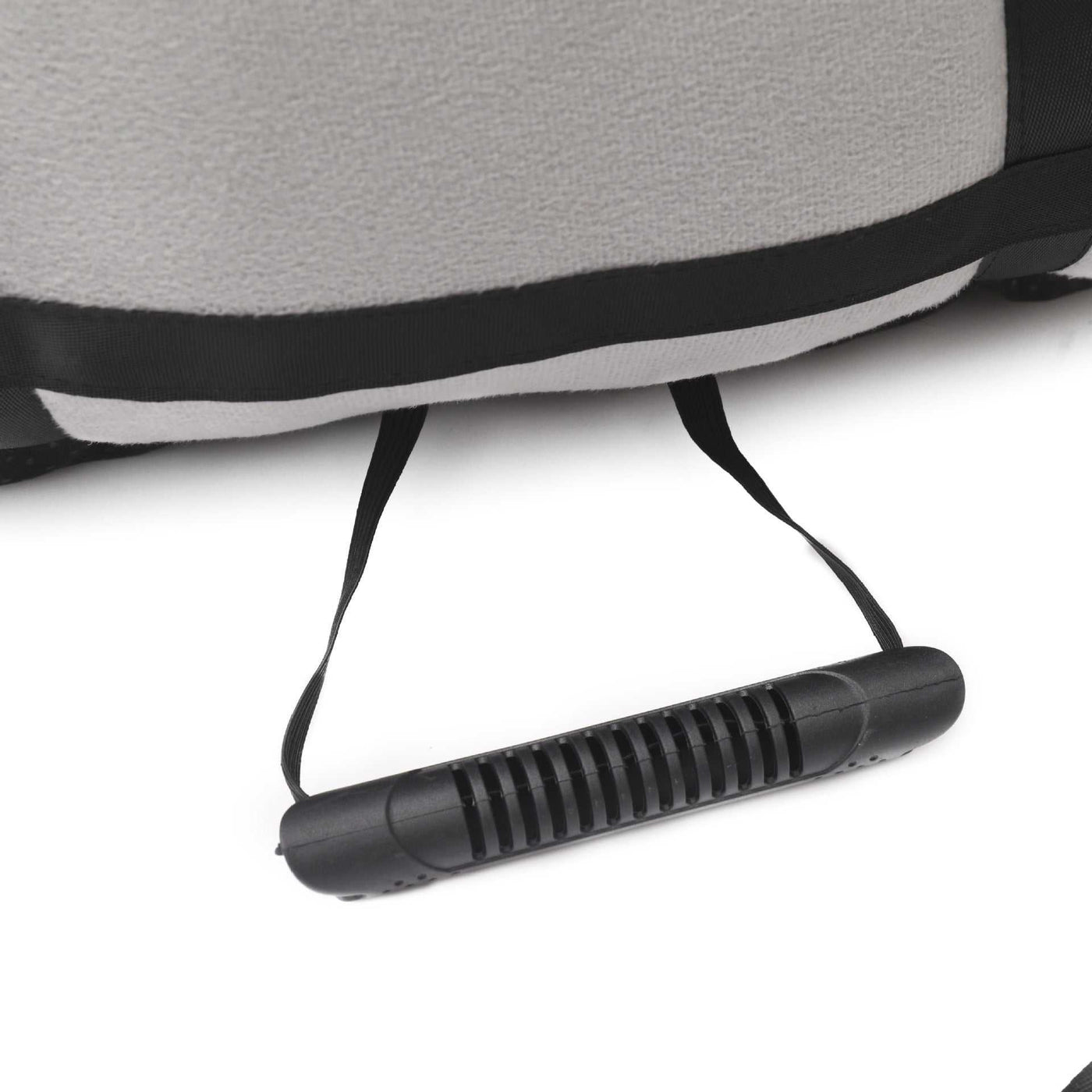 Car seat cover for small and medium dogs in gray polyester, featuring a breathable design and adjustable straps.