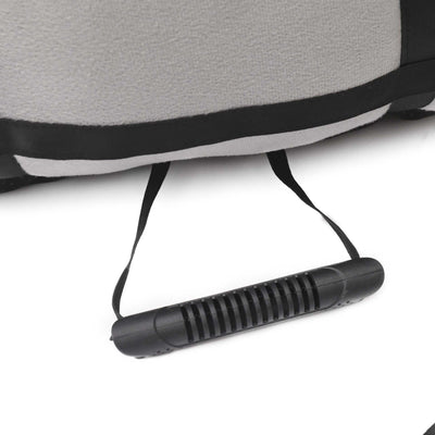 Car seat cover for small and medium dogs in gray polyester, featuring a breathable design and adjustable straps.