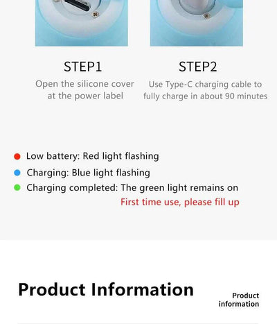 Automatic rolling smart interactive cat ball with Type-C charging instructions and battery status indicators.