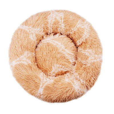 Plush round pet bed in solid corduroy for cats and dogs, eco-friendly design, 40-90cm.