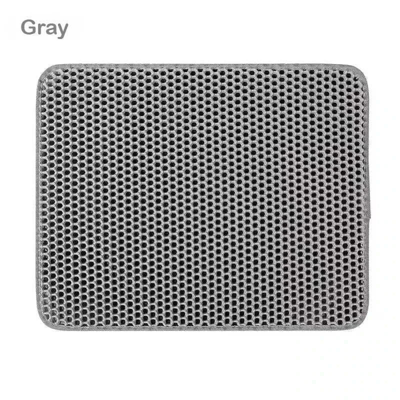 Gray double-layer cat litter mat, waterproof, non-slip, washable, and foldable design.