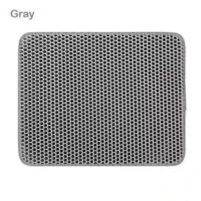 Gray double-layer cat litter mat, waterproof, non-slip, washable, and foldable design.