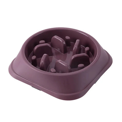 Anti-Choking Slow Feeder Bowl for Cats & Dogs in assorted colors, non-slip plastic design.