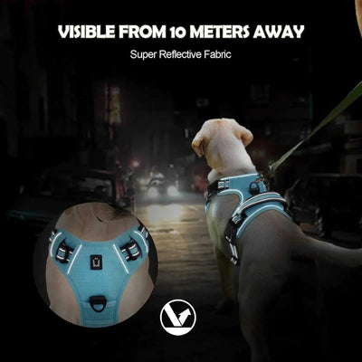 No pull dog harness with reflective fabric, adjustable soft padded vest for easy control.