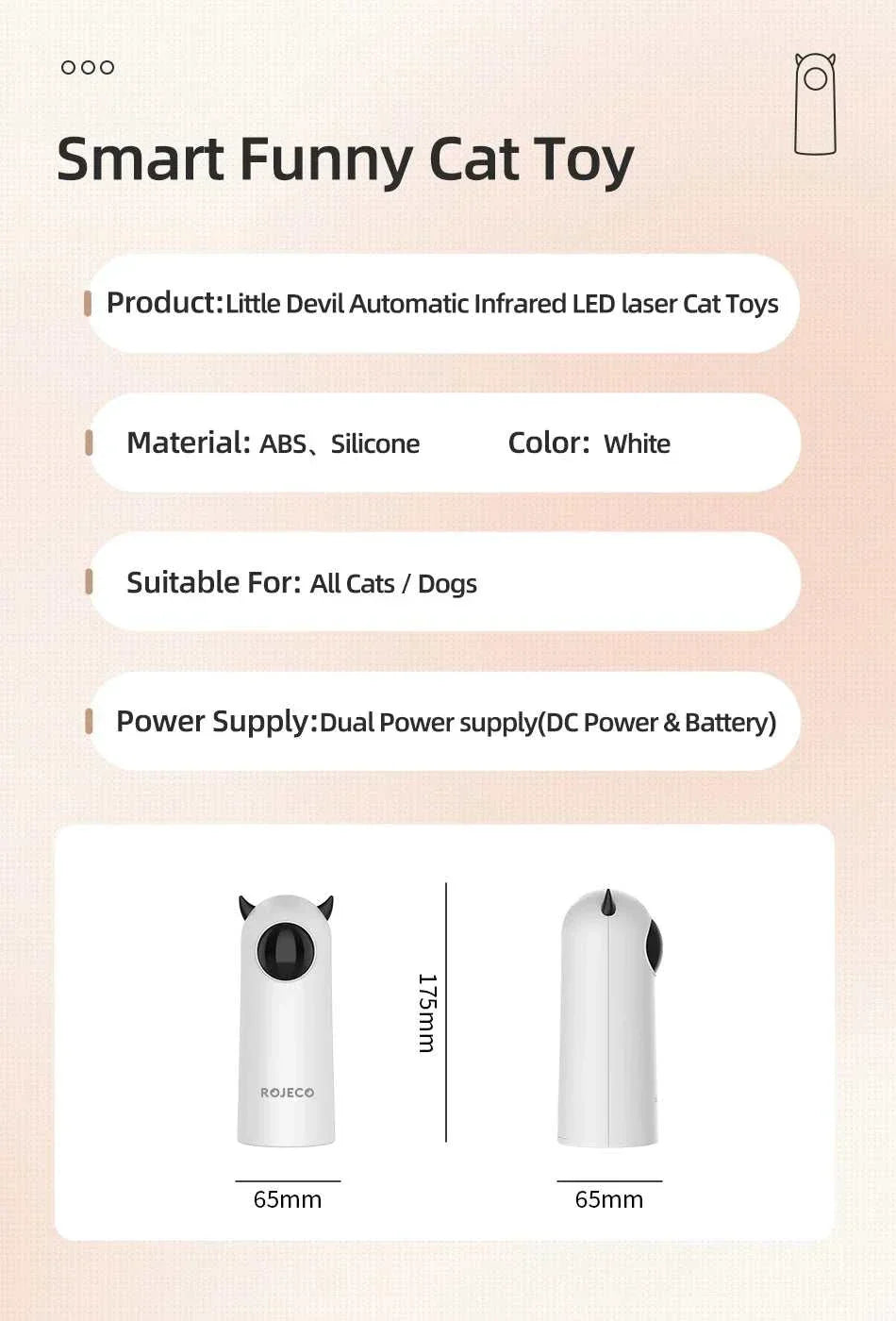 ROJECO Automatic LED Laser Toy for Cats & Dogs, smart laser toy made of plastic, ideal for pets, from Guangdong, China. cat laser pointer