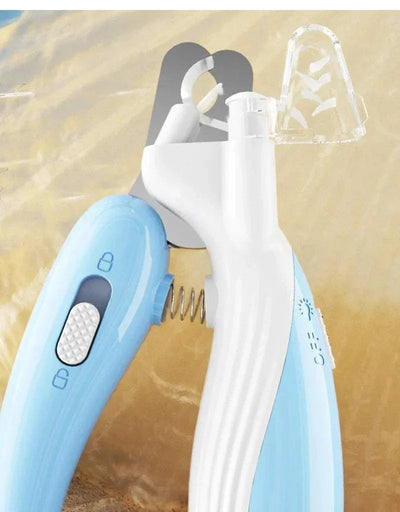 LED pet nail clippers for dogs, cats, and small animals with stainless steel blade.