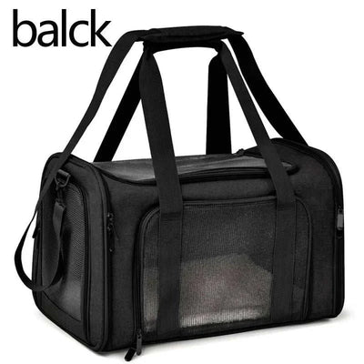 Dog Cat Carrier Bag, soft and breathable travel backpack, airline approved for small pets, solid black design.