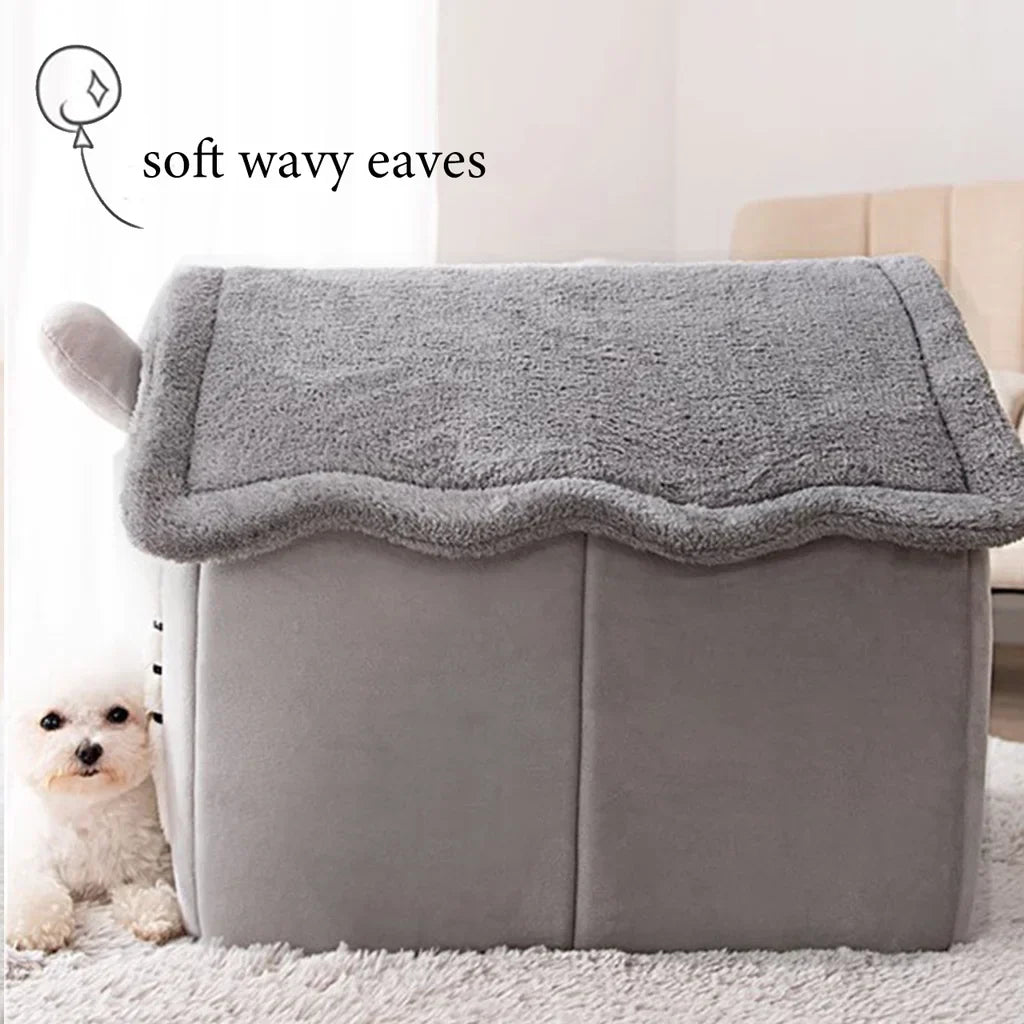 Foldable washable pet bed with soft wavy eaves for cats and dogs.