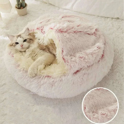 Warm plush round pet bed for cats and small pets, eco-friendly design. Warm Pet Bed