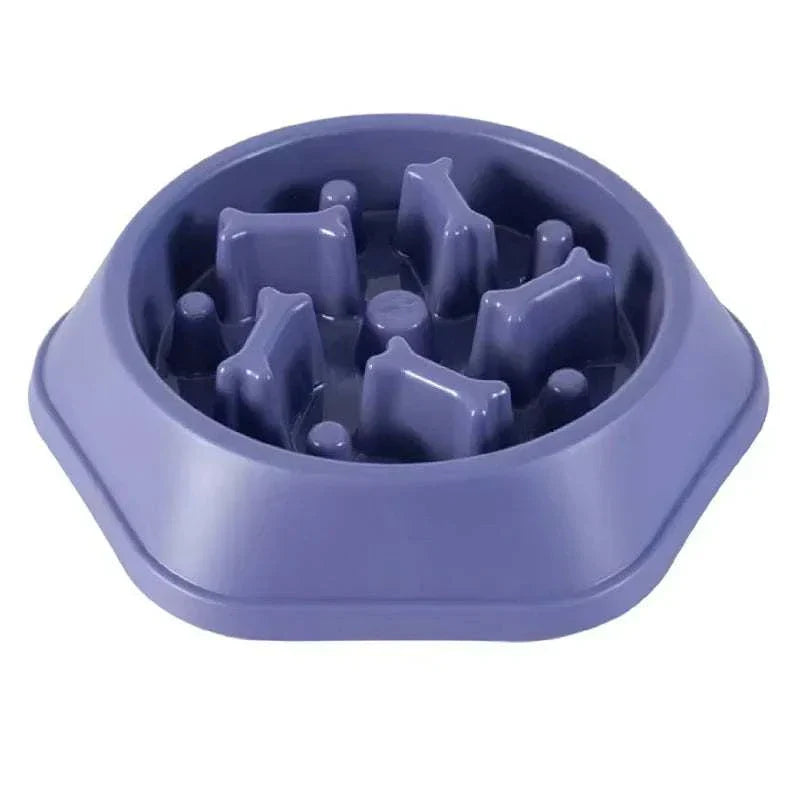 Slow feeder bowl for small and medium dogs, purple plastic.