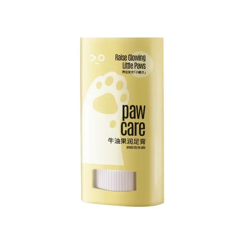 Pet paw balm for dogs and cats, winter moisturizer, yellow container with paw care label. Moisturizer Paw Balm for Pet Care