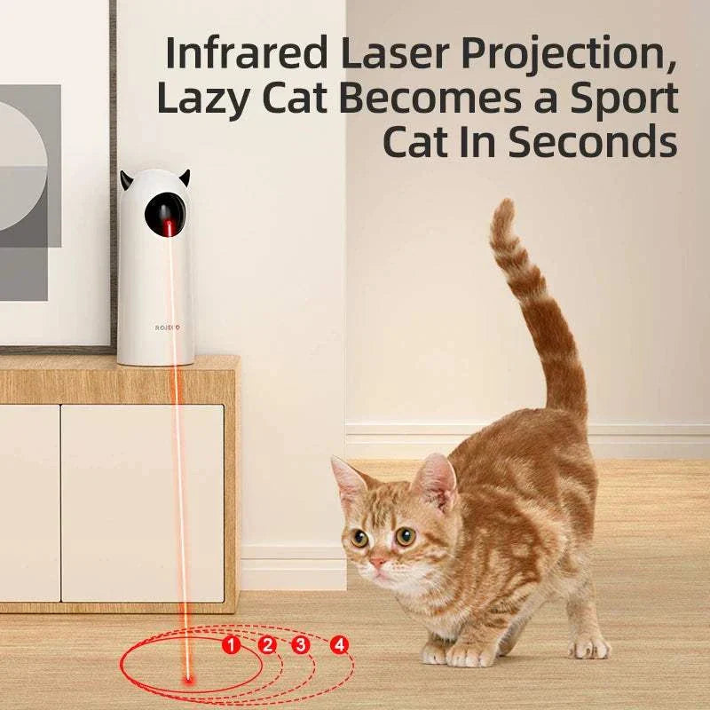 ROJECO Automatic LED Laser Toy for Cats & Dogs; smart cat laser toy, infrared projection, interactive pet play, plastic material. cat laser pointer