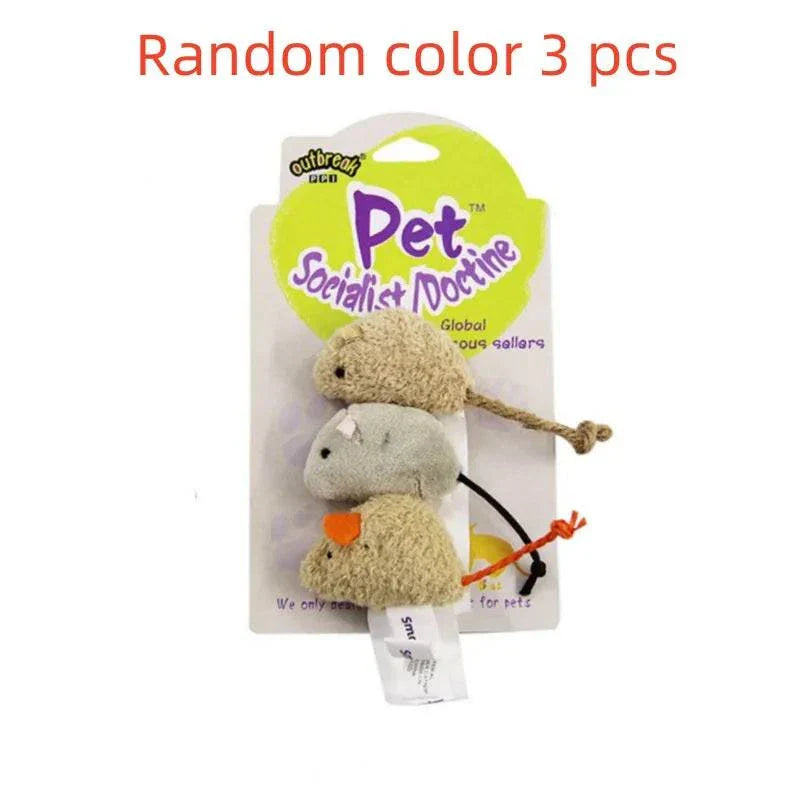 Plush simulation mouse toys for cats, 3-piece set, non-electrical, cloth material.