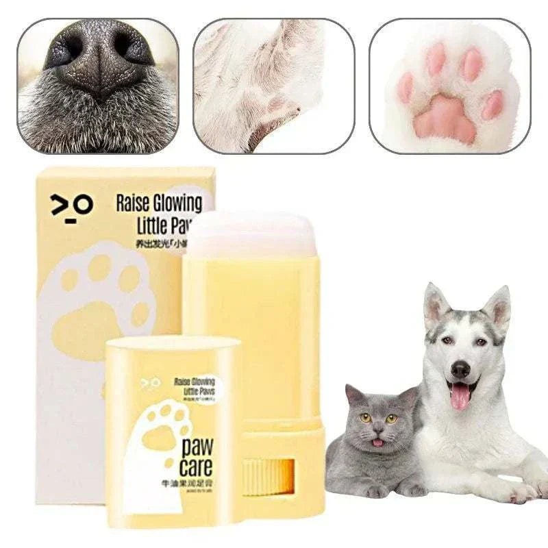 Pet paw balm for dogs and cats, winter moisturizer, packaging with dog and cat images.Moisturizer Paw Balm for Pet Care 