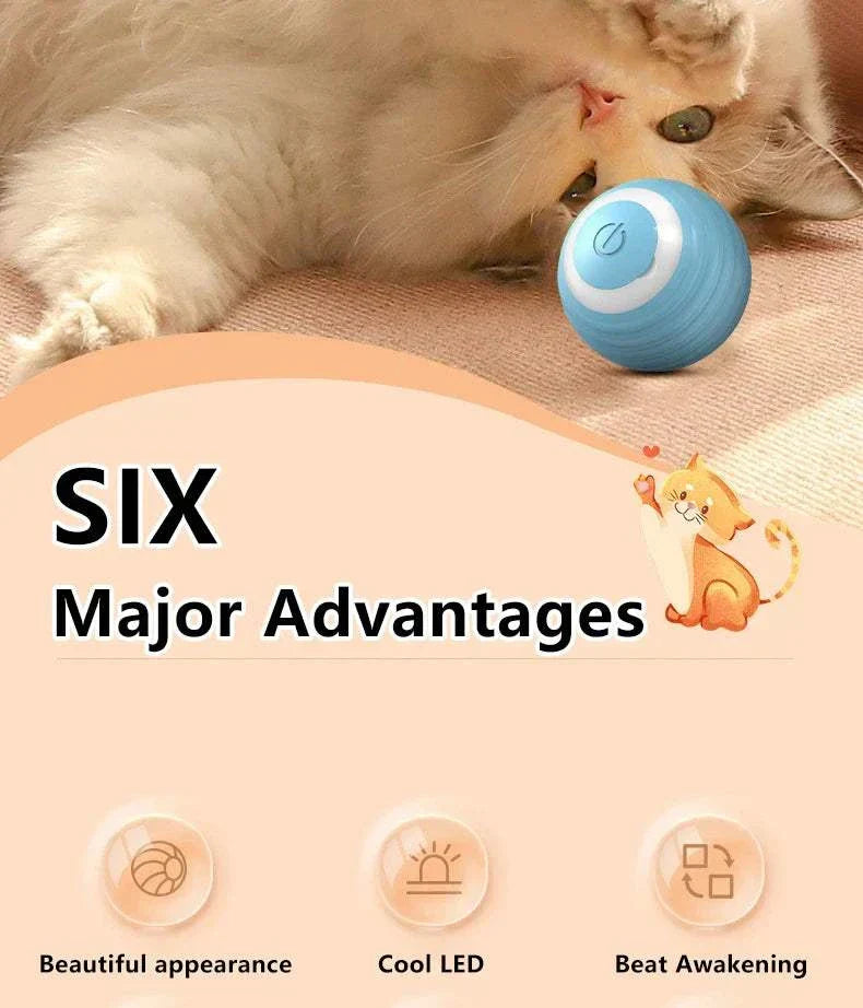 Automatic rolling smart interactive cat ball with LED features, promoting active play for indoor cats.