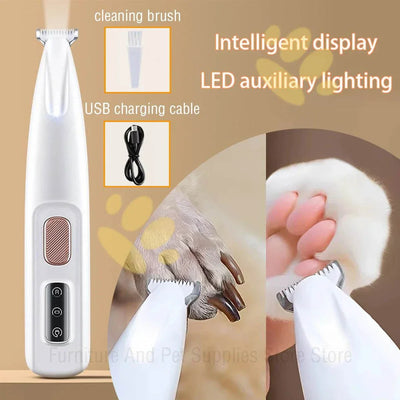 LED Dog Paw Trimmer with intelligent display and wide blade, waterproof and battery-powered.