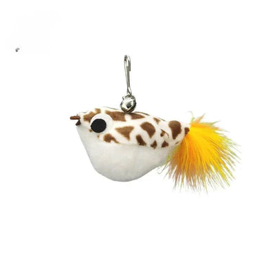 Hands-free feather cat wand with bell and suction cup for interactive play.