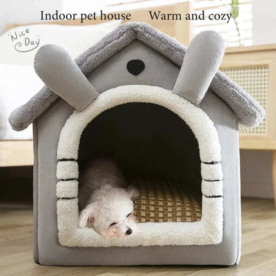 Foldable washable pet bed for cats and dogs, cozy indoor design with breathable corduroy material.