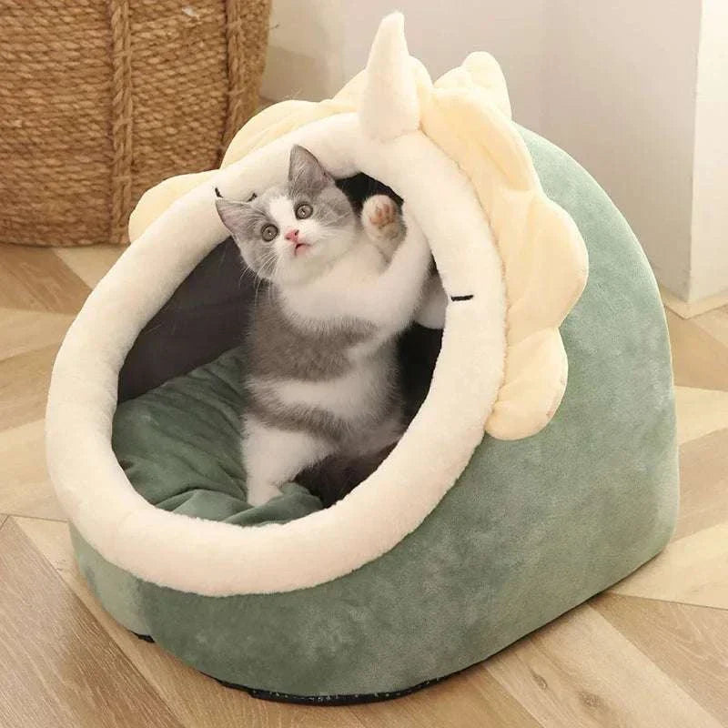 Self-warming foldable pet tent bed for cats and small dogs, 100% cotton. cat tent bed