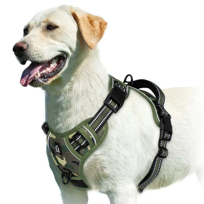 No pull dog harness, adjustable soft padded pet vest with easy control handle, reflective design for adult dogs.