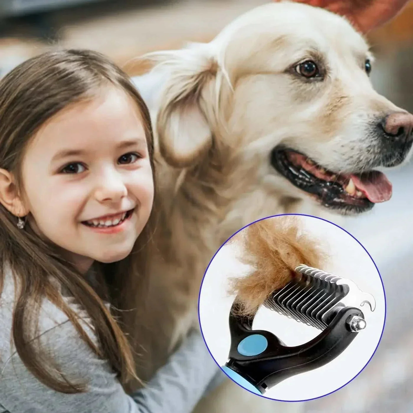 Professional pet deshedding brush for dogs and cats, stainless steel fur remover and knot cutter. pets hair removal