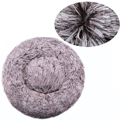 Plush round pet bed for cats and dogs, eco-friendly corduroy, 40-90cm, solid pattern. round dog bed