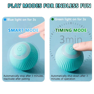 Automatic Rolling Smart Interactive Cat Ball with smart and timing modes, blue and green lights.