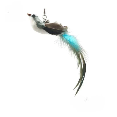 Interactive hands-free feather cat wand toy with bell and suction cup for kittens.