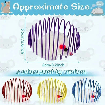 Interactive cat toy balls with stretchable springs in various colors.