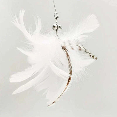 Hands-free feather cat wand toy with bell and suction cup for kittens.