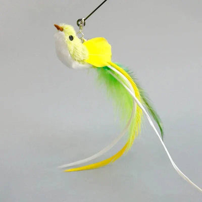 Hands-Free Feather Cat Wand with Bell – Suction Cup Interactive Toy for Kittens, featuring vibrant yellow and green feathers.