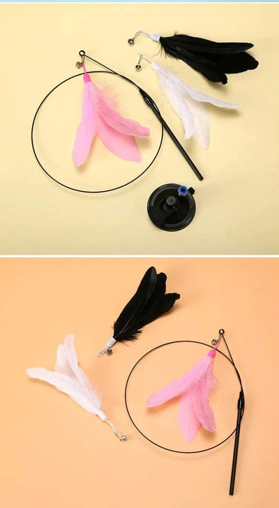 Interactive cat toy with suction cup and feather wand for kittens and cats, made of silicone from China. pet feather toy