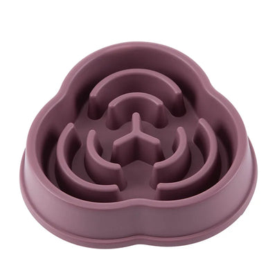 Anti-Choking Slow Feeder Bowl for Cats & Dogs in assorted colors, non-slip plastic design.