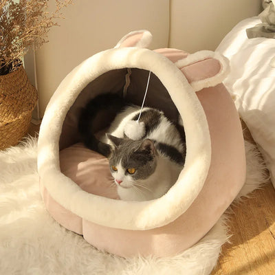 Self-warming foldable pet tent bed for cats, 100% cotton, ideal for small dogs. cat tent bed