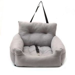 Gray car seat cover for small and medium dogs, breathable travel sofa bed.