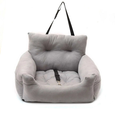 Gray car seat cover for small and medium dogs, breathable travel sofa bed.