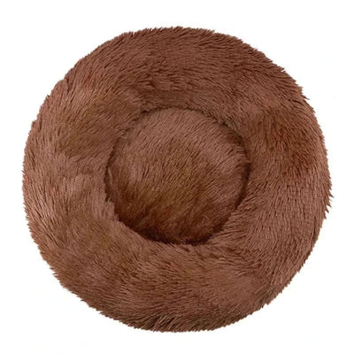 Plush round pet bed for cats and dogs, 40-90cm, corduroy material, eco-friendly, solid pattern.