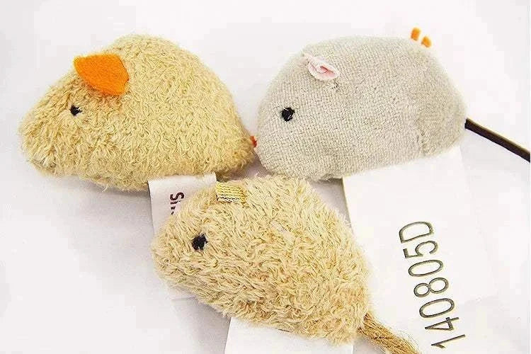 3pcs plush simulation mouse toys for cats, cloth material.